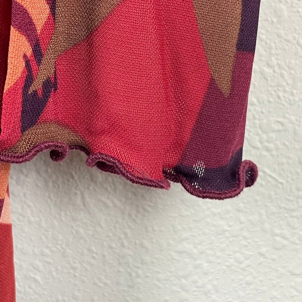 Logo Layers Lauren XL Maroon‎ Burnt Orange Floral Sheer Mock Neck Shirt - Picture 6 of 8